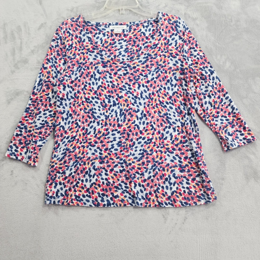 Liz Claiborne‎ Top Womens L Multicolor Animal Print Scoop Neck 3/4 Sleeve Jersey